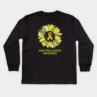 Leopard Sunflower Sarcoma Cancer Awareness Yellow Ribbon Kids Long Sleeve T-Shirt